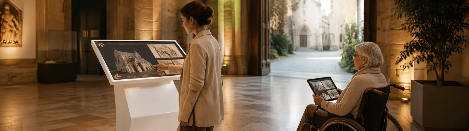 Digitale Vermittlung von Kulturerbe über ein interaktives Informationsterminal und ein Tablet, auch für Menschen mit eingeschränkter Mobilität.